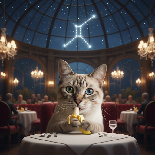 Immagine creata con l'AI di un gatto che mangia una banana