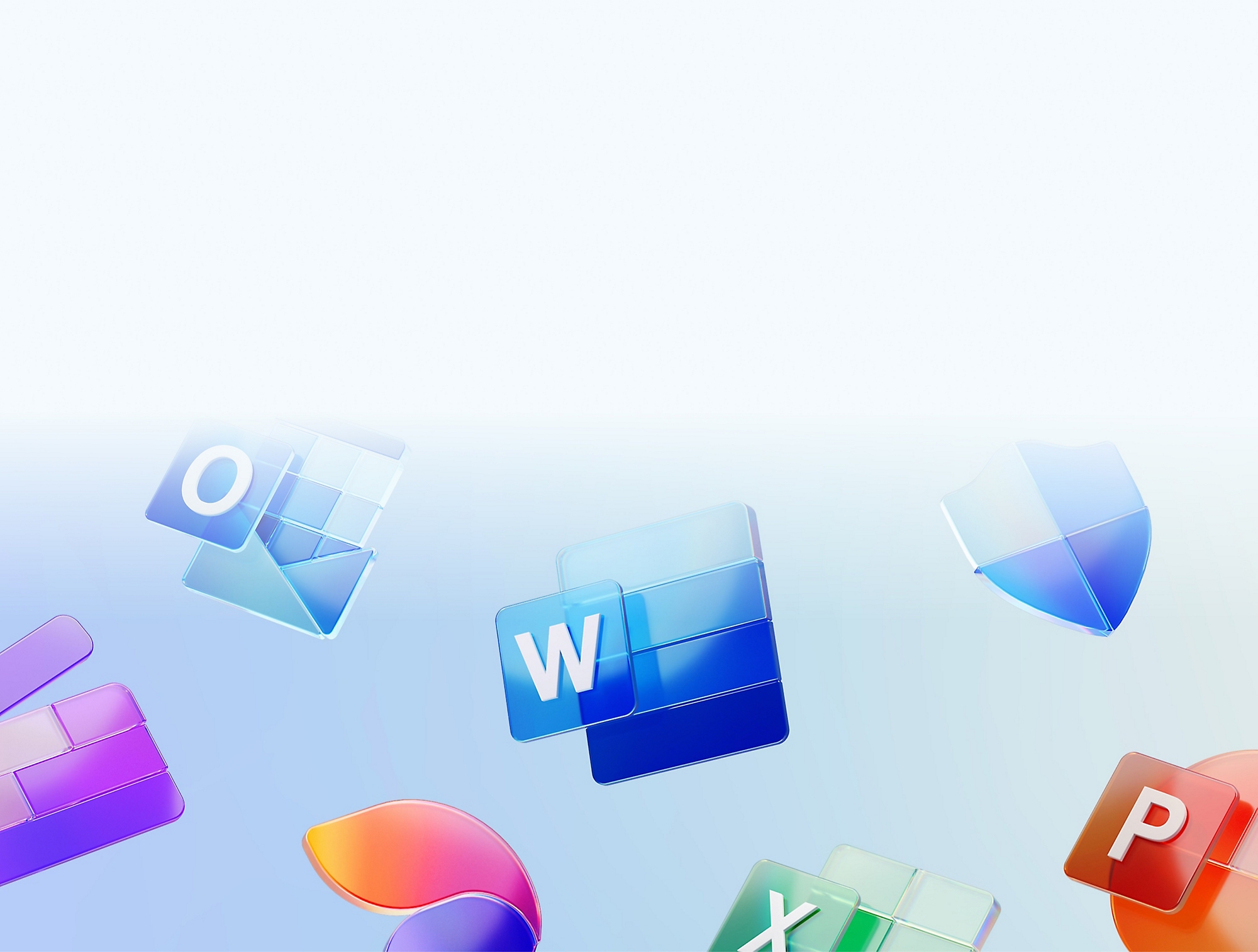 A close-up of a blue and white logo with the letters O, P, W.