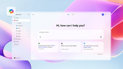 Una interfaz de Copilot que dice: “Hola, ¿cómo puedo ayudarte?”