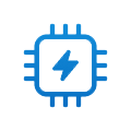 Processor chip icon with lightning bolt inside