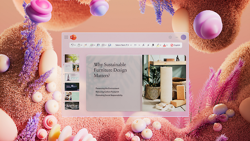 A computer screen displaying a digital document titled "What Sustainable Furniture Designs Matter"
