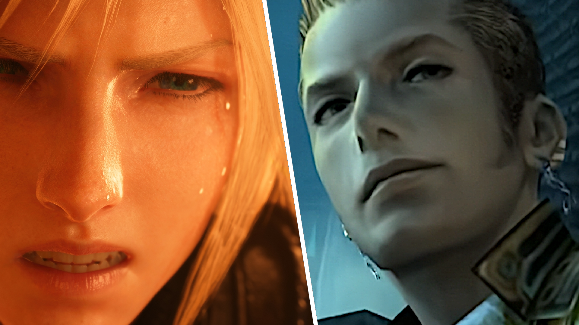 Left: A sweaty, distraught cloud from FF7. Right: A smug, happy Balthier from FF12.