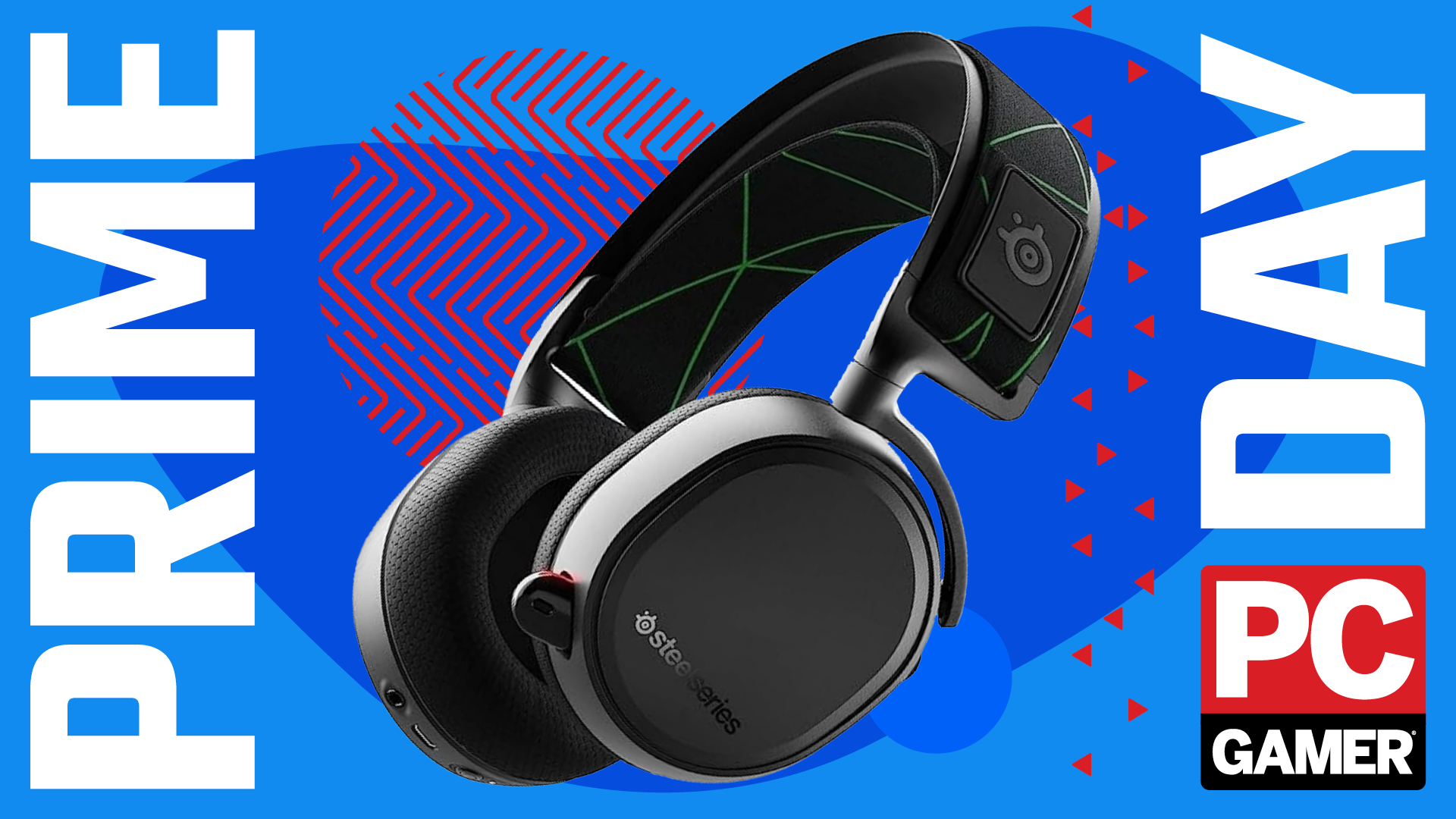 SteelSeries gaming headset on a Prime Day background