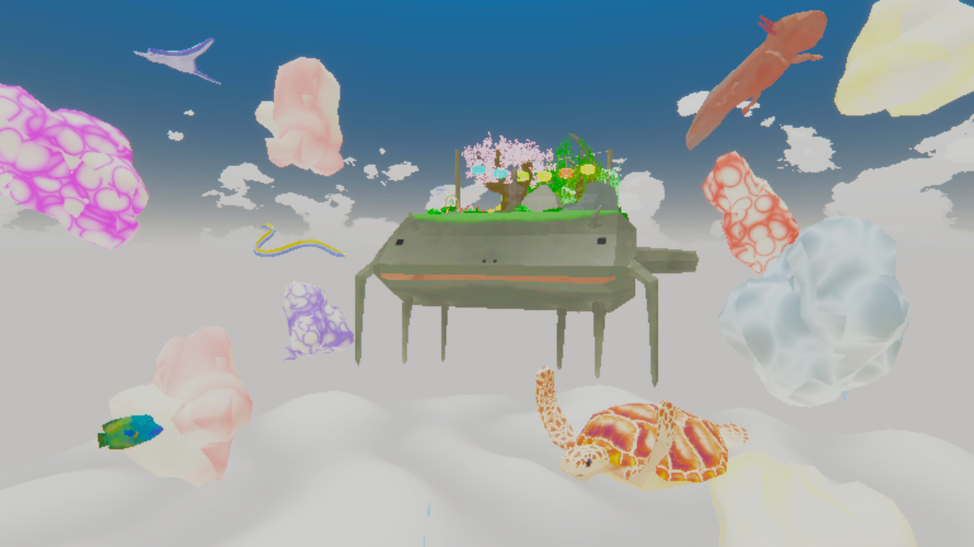 A screenshot from The Wide Open Sky is Running out of Catfish showing a giant airborne cat fish