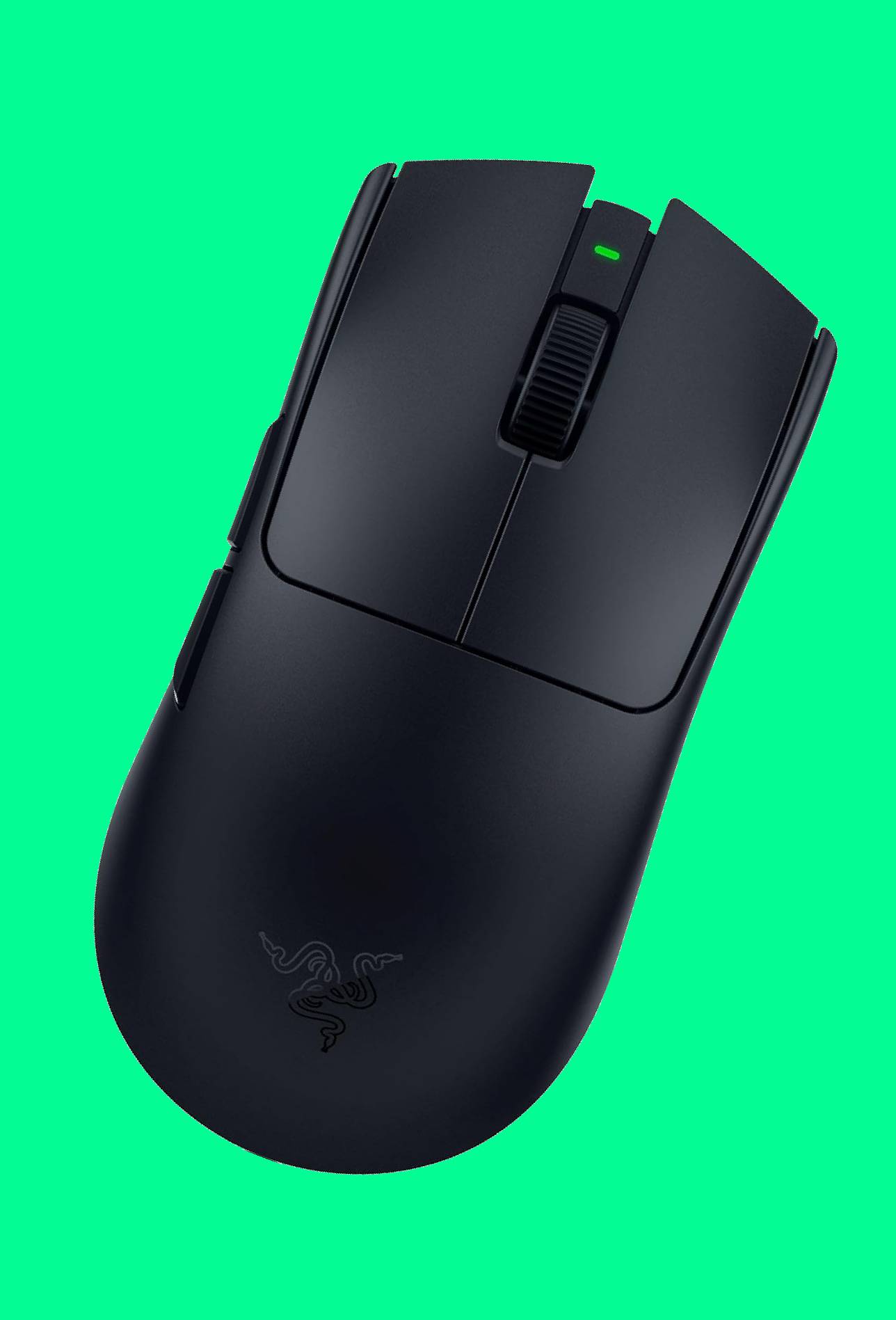 A Razer Viper V4 Pro gaming mouse on a green background.