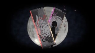 Corsair Shugo micro-drilled LED RAM, in front of a moon, with blossoms falling next to it.