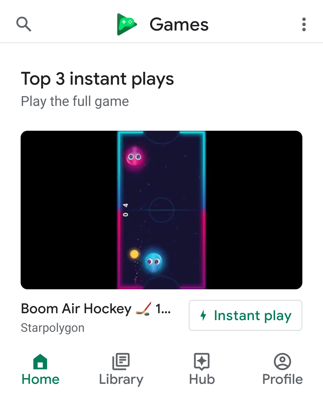 يظهر زر "تشغيل فوري" في تطبيق "ألعاب Google Play"