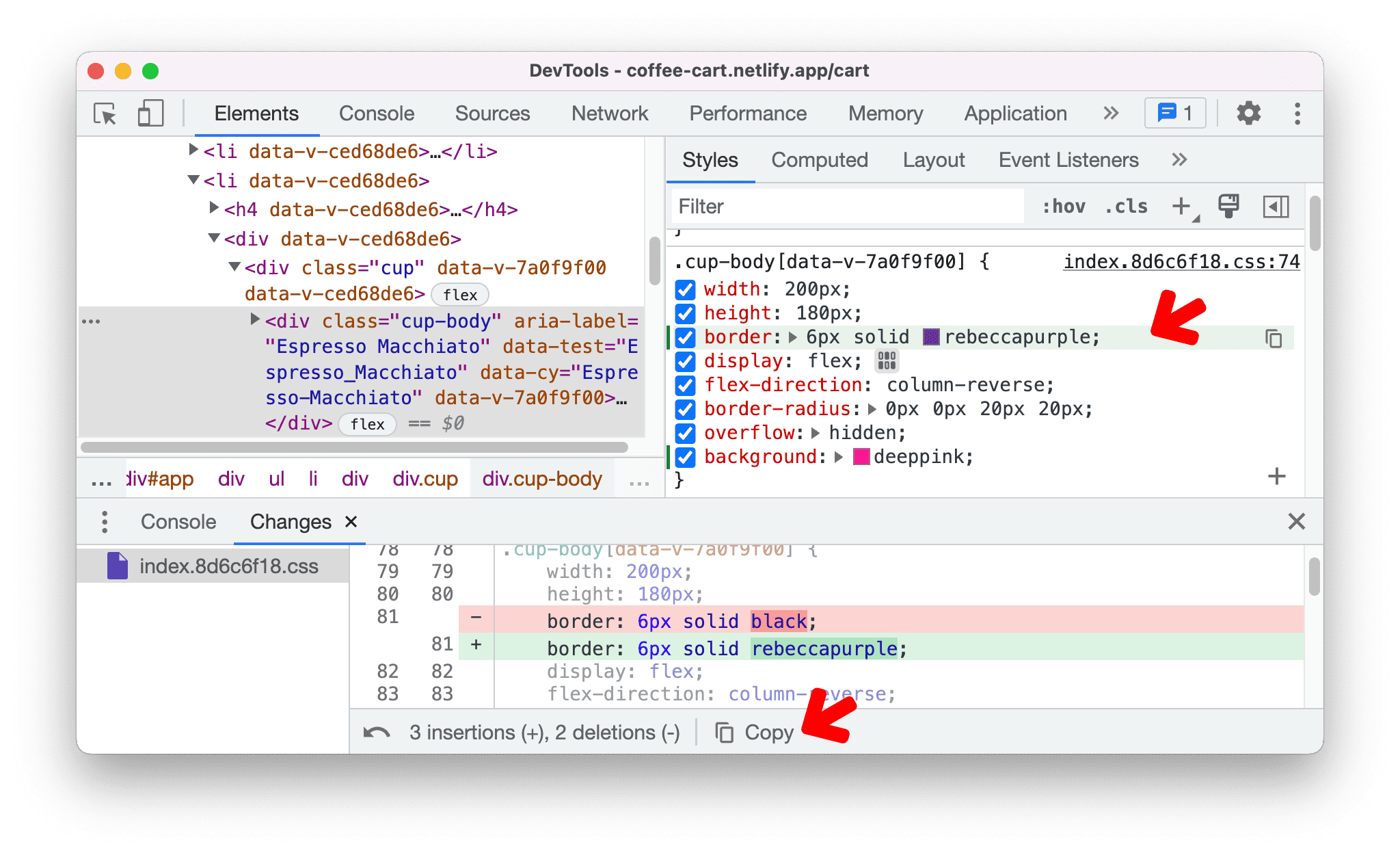 کپی کردن تغییرات CSS