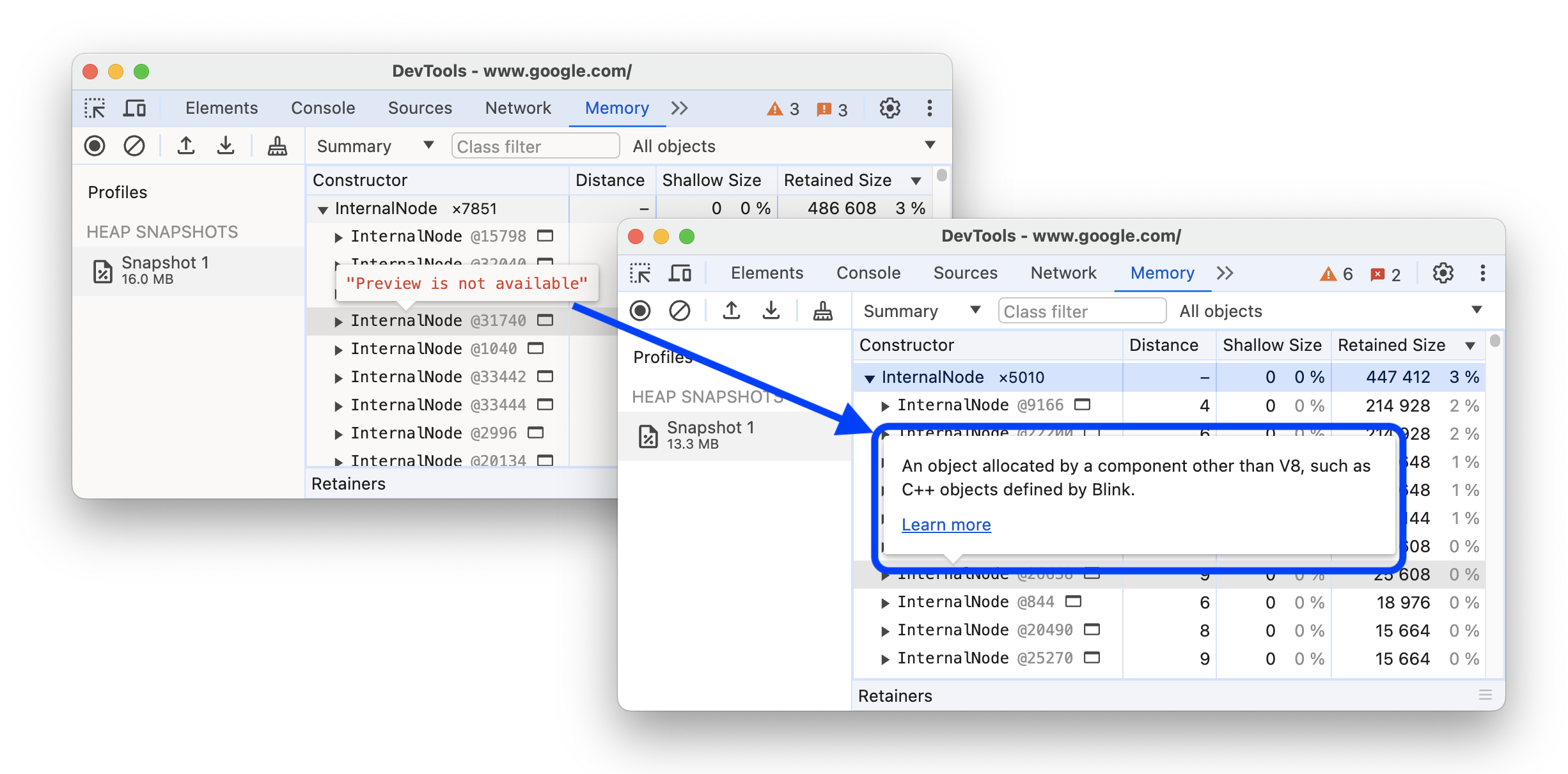 El antes y el después muestran una información sobre herramientas descriptiva para grupos especiales de objetos.
