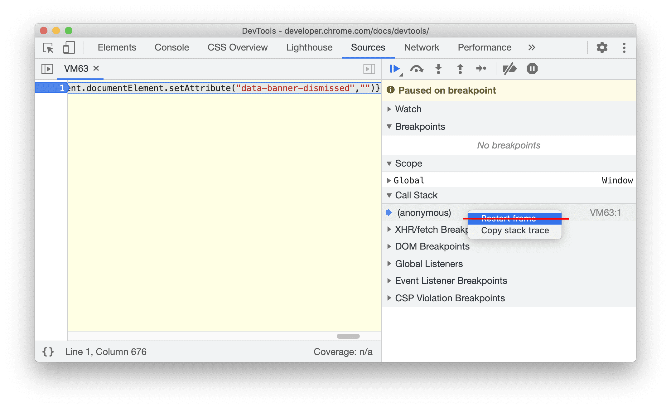 Kullanımdan kaldırılan "Çerçeveyi yeniden başlat" içerik menüsü