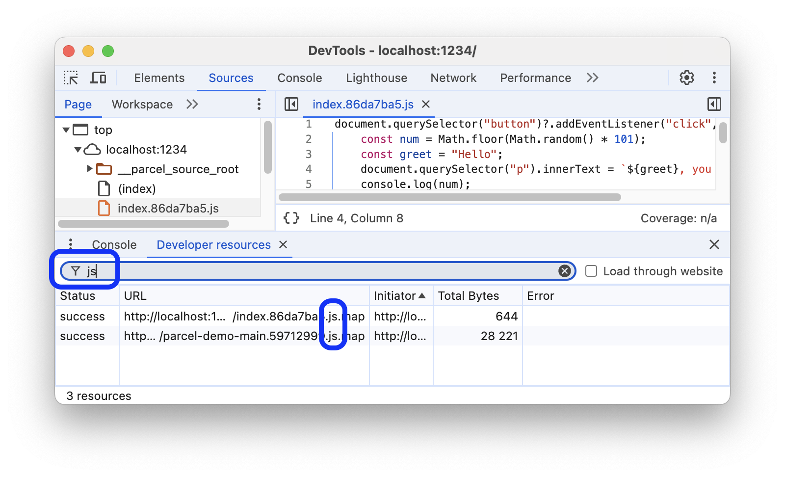 Filtrage des fichiers map source qui ne contiennent pas &quot;js&quot; dans l&#39;URL.