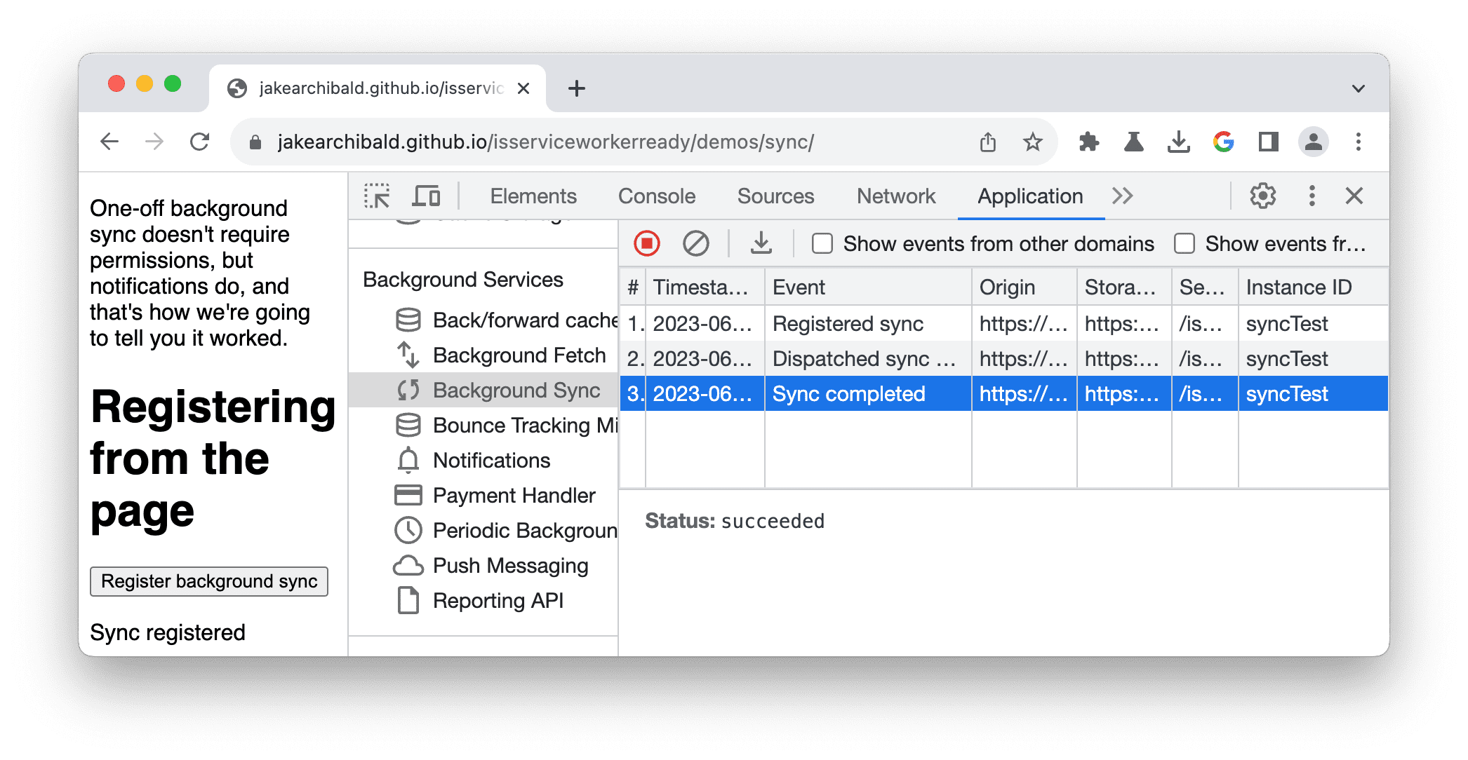 گزارشی از رویدادها در صفحه همگامسازی پسزمینه.
