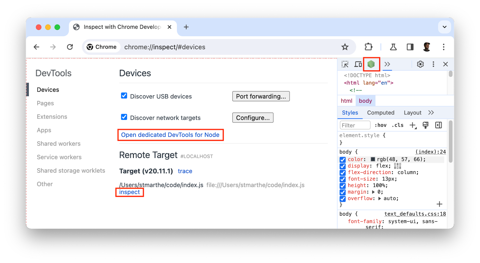 Tất cả các cách để mở Công cụ cho nhà phát triển cho Node.