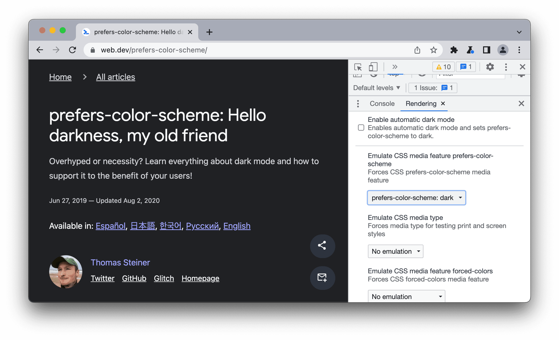 Emulasi prefers-color-scheme:dark