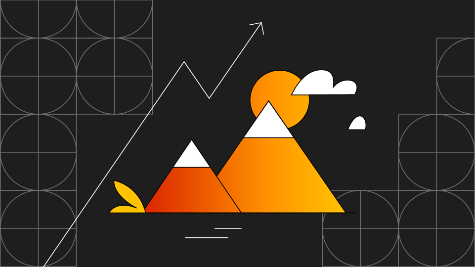 लैंडस्केप में एक जगह से दूसरी जगह जाते हुए ऐरो की इमेज. लैंडस्केप के बीच में एक पहाड़ है