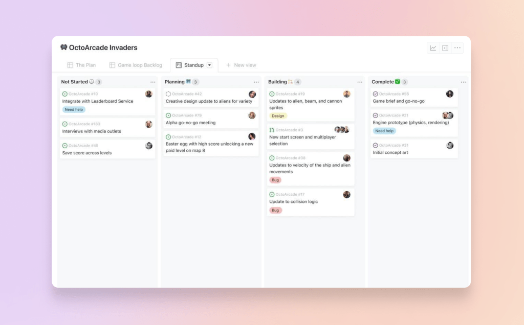GitHub Projects board view