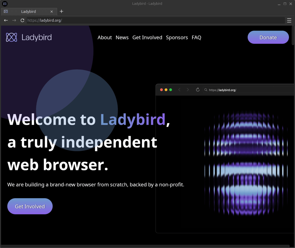 Screenshot of the Ladybird Browser showing the Ladybird website.