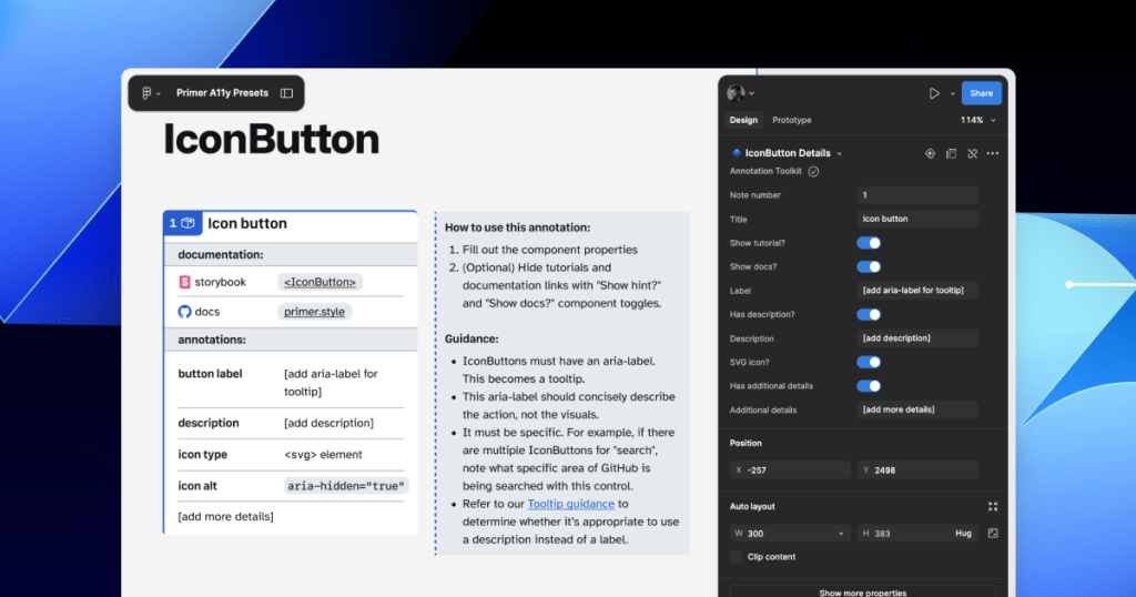 IconButton Preset annotation, with guidance toggled on.