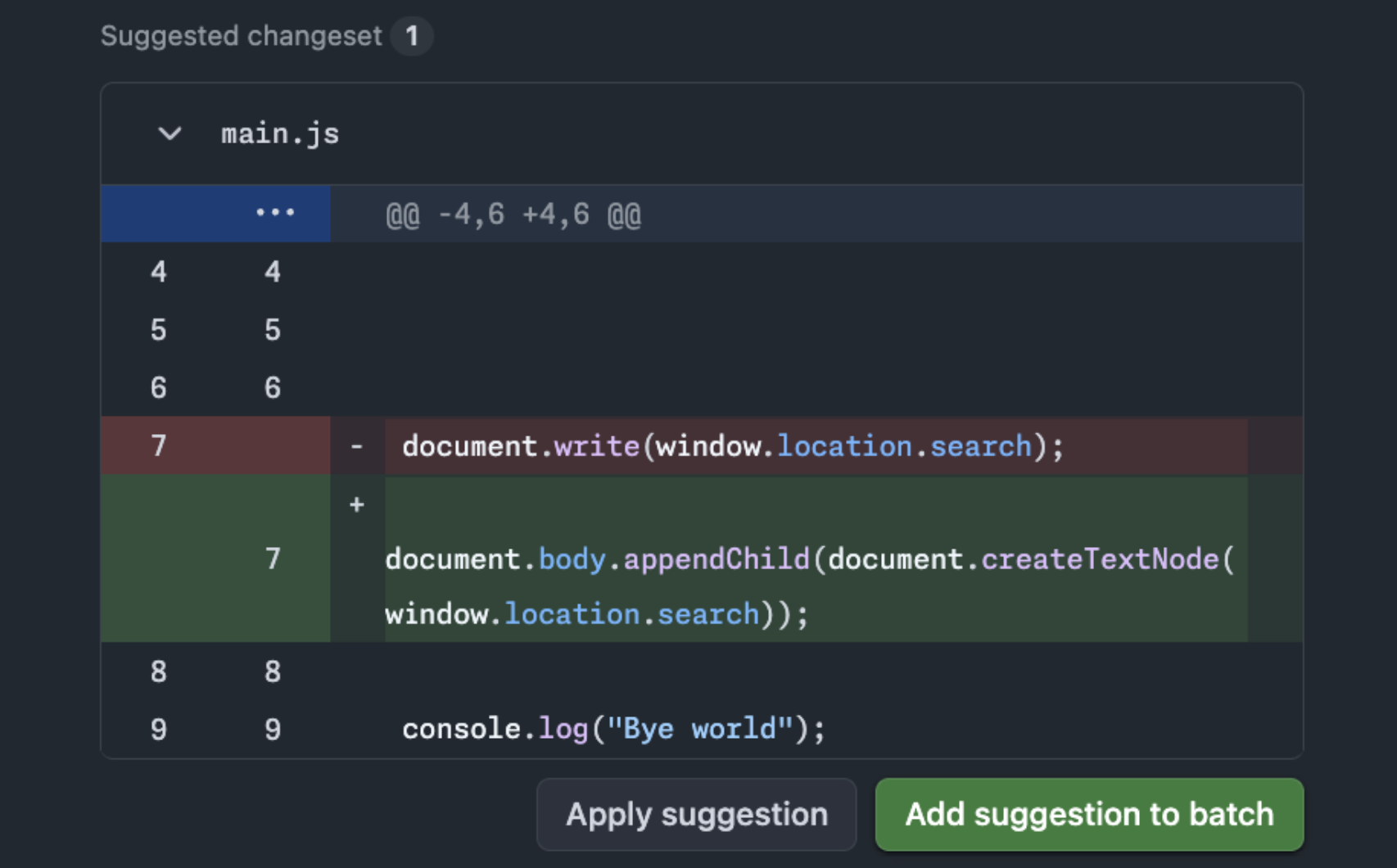 Screen showing a code security alert in the Files changed tab in a pull request.