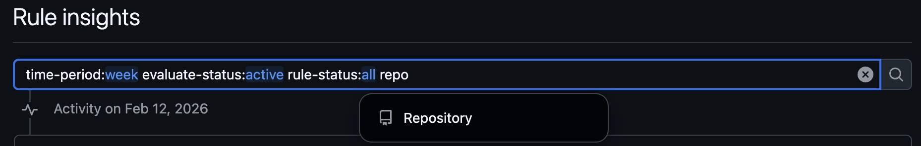 Screenshot of the rule insights page with the new filter bar
