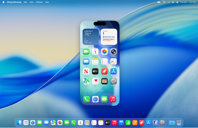 تطبيق محاكاة iPhone يظهر على سطح مكتب كمبيوتر Mac.