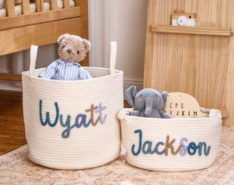 Personalized Handmade Basket • Easter Basket • Baby Gift • Baby Shower Gift • Baby Basket • I-Cord Knitting Craft • Toy Organizer