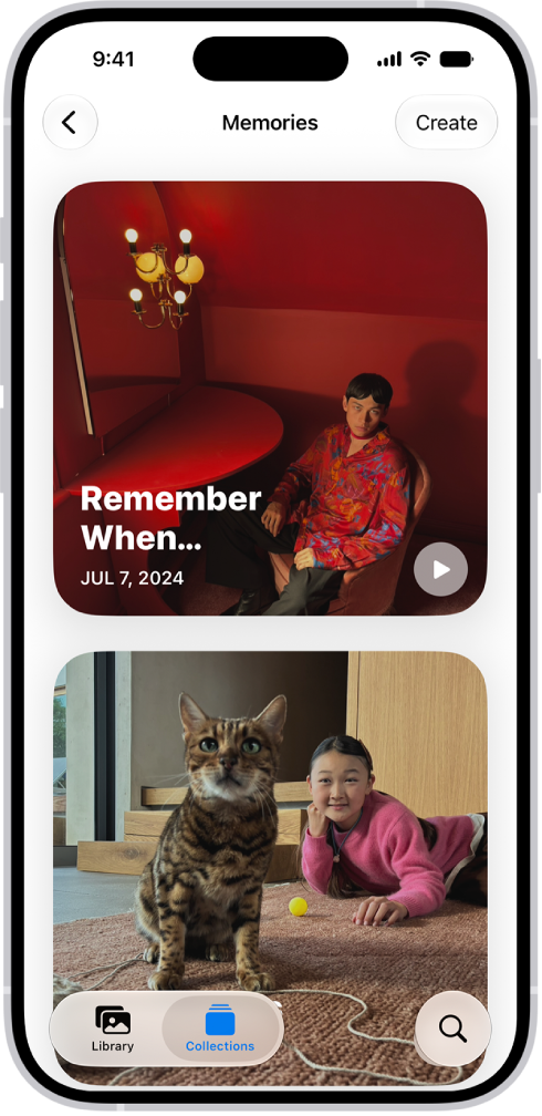 The Photos app is open to the Memories collection.