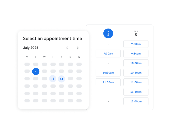 Selecting an appointment time from available timeslots on a calendar