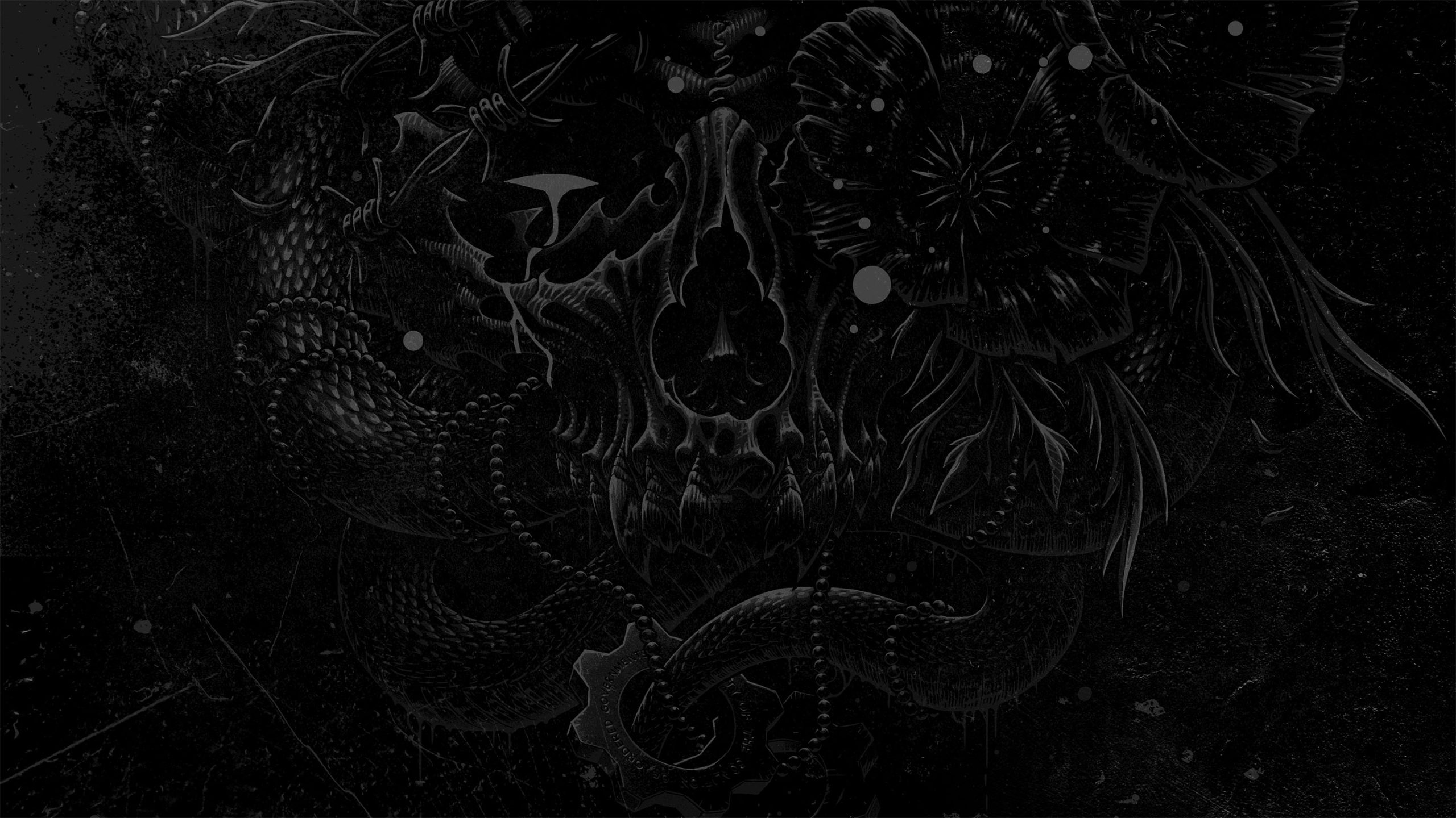 Gritty dark background with subtle shadows of a skull 