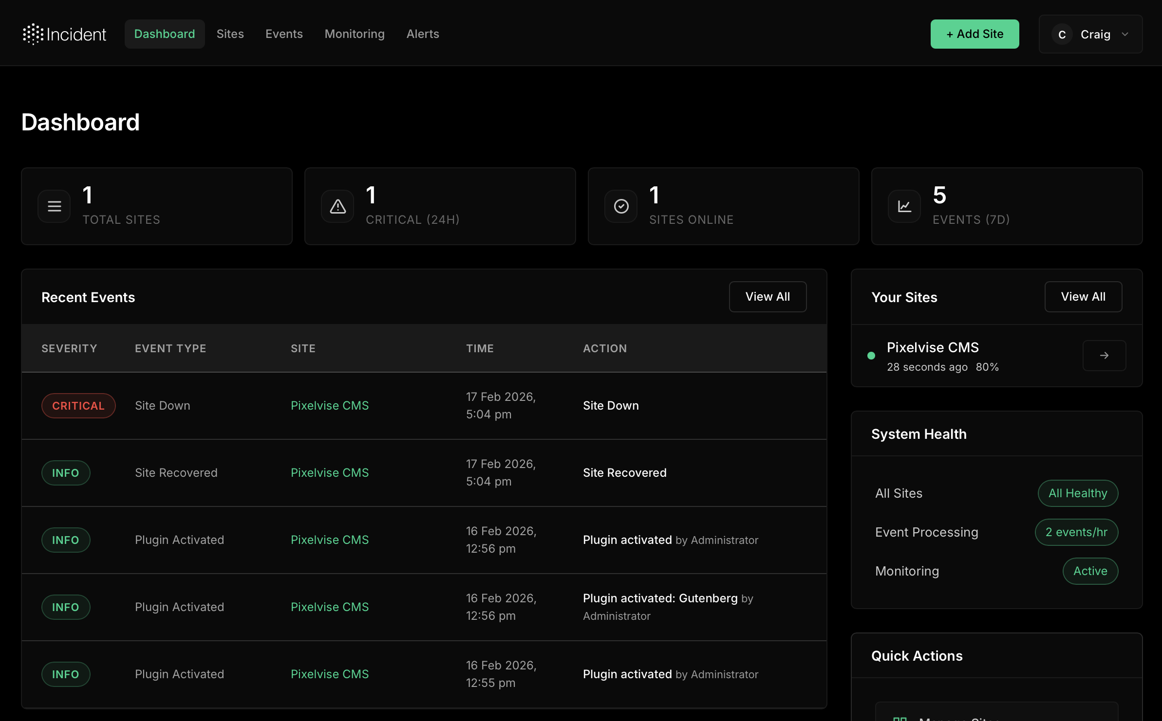 Uptime monitoring with status indicators