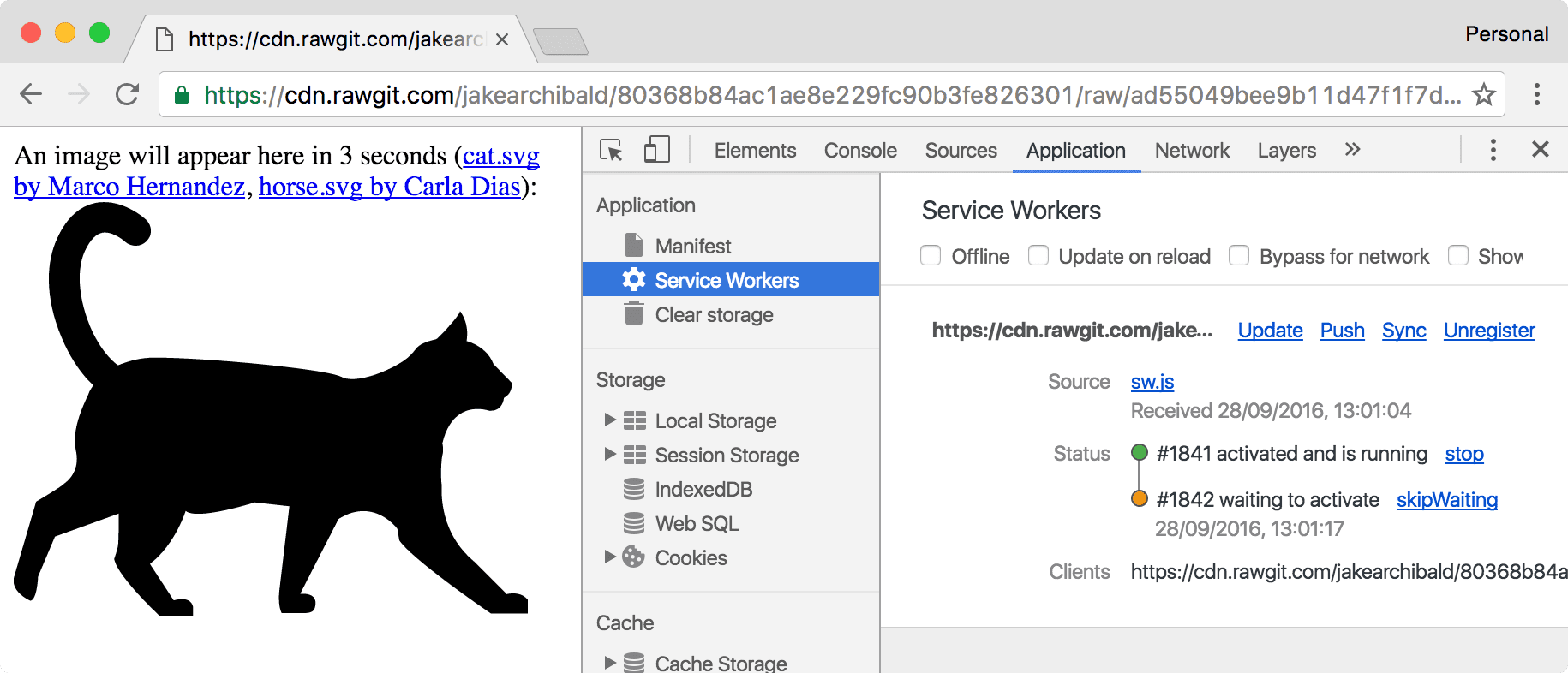 DevTools muestra un nuevo trabajador de servicio en espera