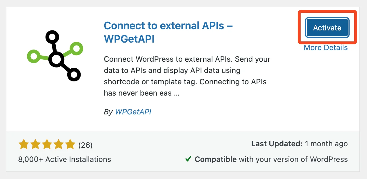 wpgetapi-installation-screen-with-activate-button-highlighted