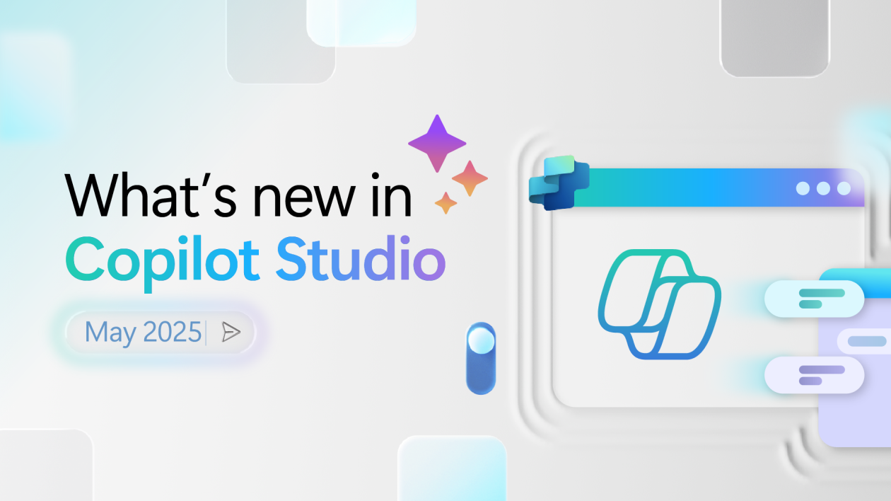 "What's new in Copilot Studio" title card over abstract background